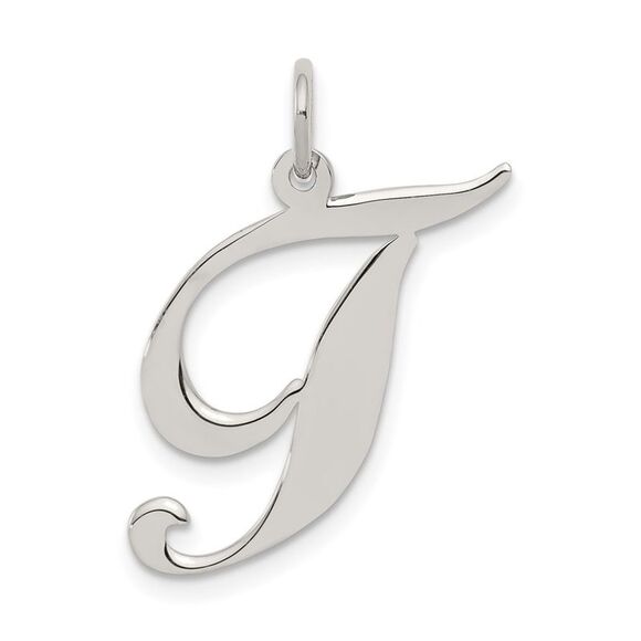 Sterling Silver, Ella Collection, LG Fancy Script Initial T Pendant - Picture 1 of 5